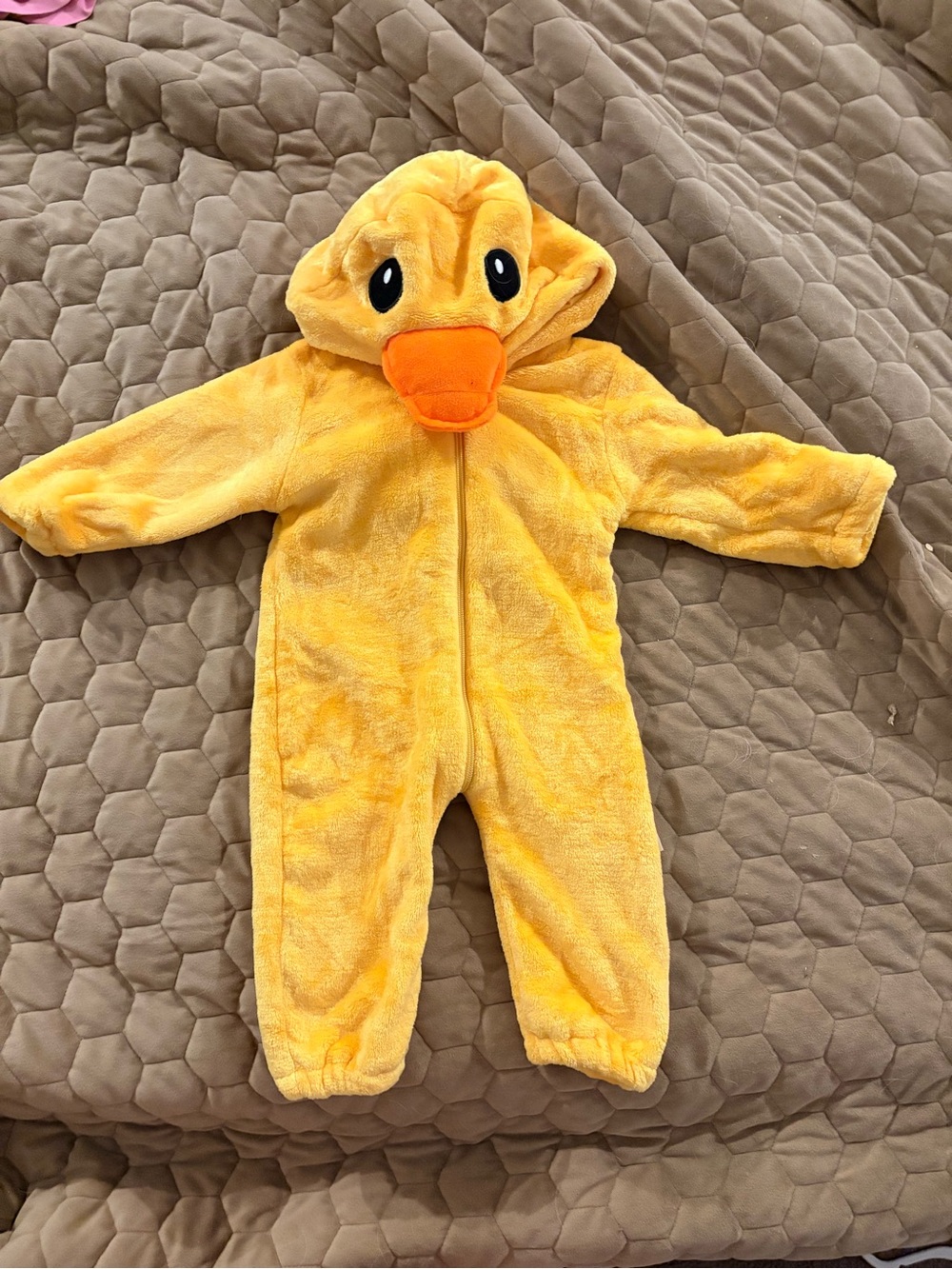 Baby Yellow Duck Plush One-Piece Romper with Hood